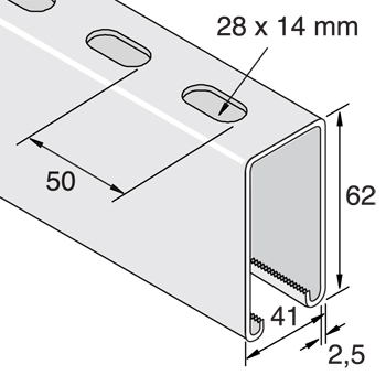 Rail 41x62 épaisseur 2,5 mm